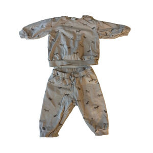 Unisex Baby H&M Outfit Set 9M Beige with Dog Print